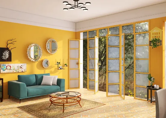 Bright yellow room Design Rendering