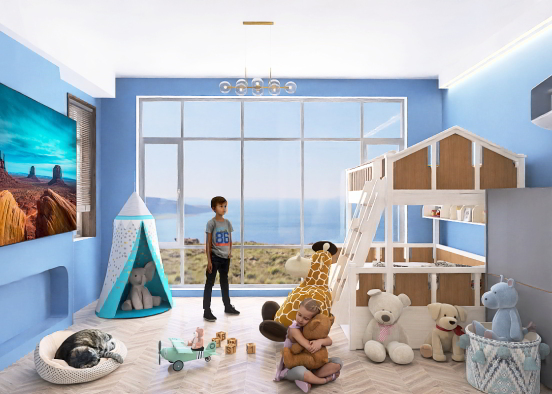 Simple 2-Children Bedroom  Design Rendering