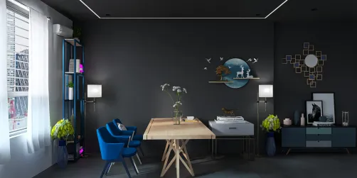 blue light and back base dining room 