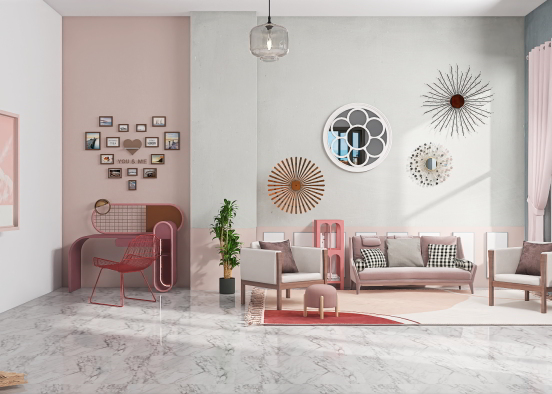 Pink Living room Design Rendering