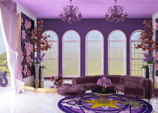 Salon violet fleuri Design Rendering