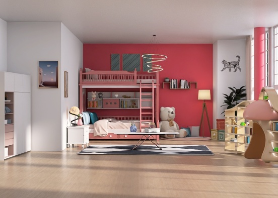 a  lovely pink  space for two lovely sisters  Design Rendering
