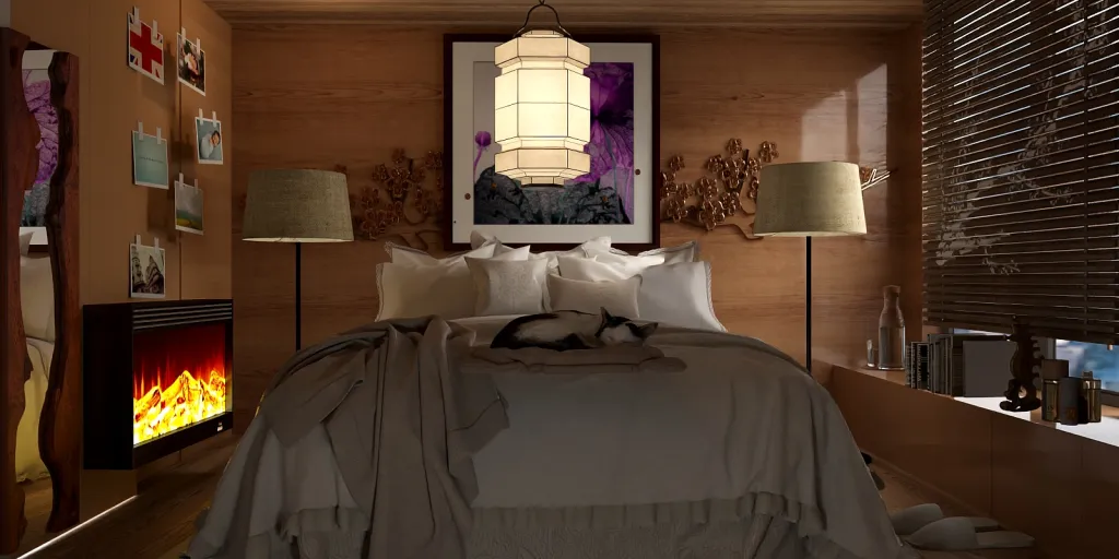 a bed with a white blanket and a lamp 