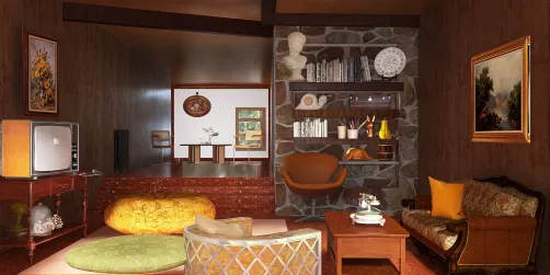 1970's sunken Living Room and Dinning Room 