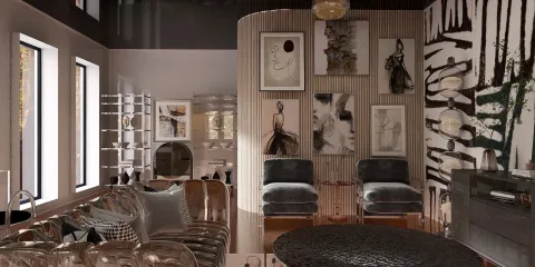 living room featuring modern art decor and transparent furniture, designed with a contemporary style for an inviting atmosphere, showcasing Homestyler's real-time 3D rendering feature