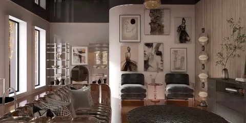 Modern living room featuring a stylish sofa with elegant decor items, showcasing contemporary interior design aesthetics and emphasizing smart furniture arrangement with Homestyler's real-time 3D rendering capability.