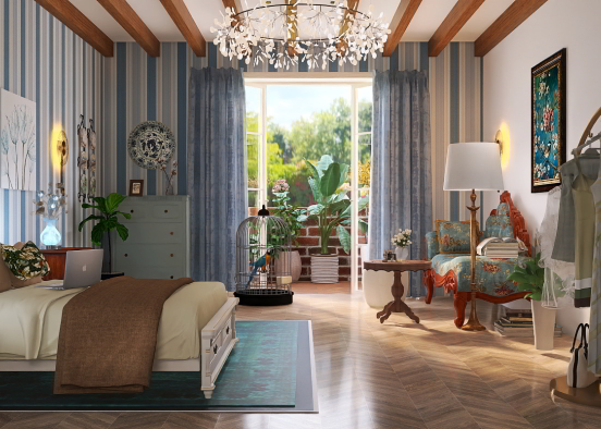 Голубая спальня.The blue bedroom. Design Rendering