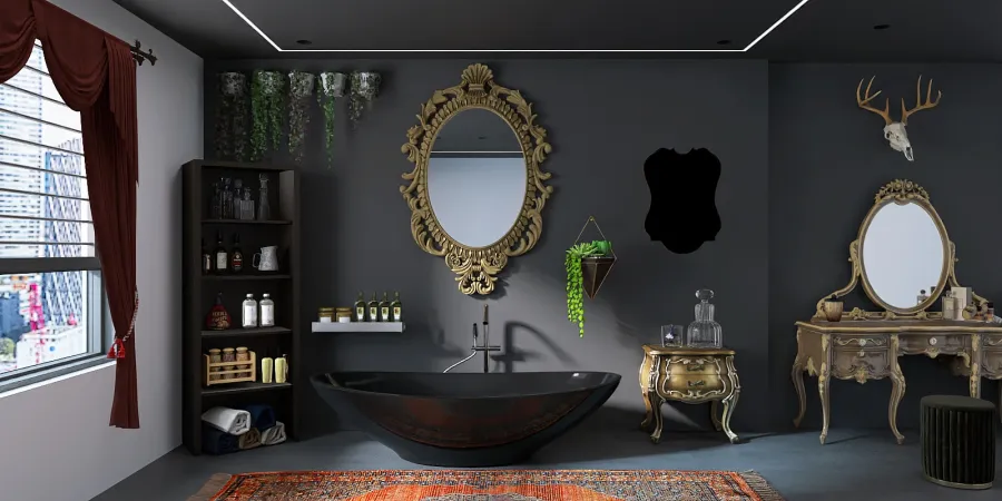 a bathroom with a mirror, sink, and a mirror in it 