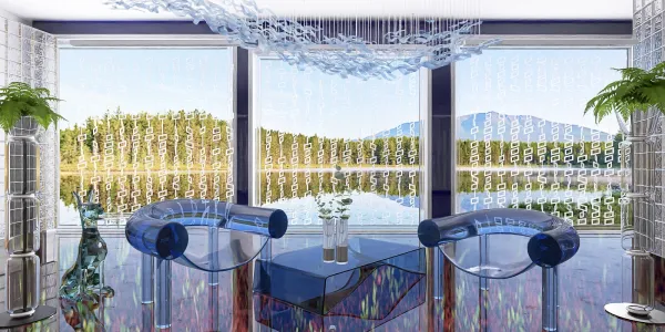 contemporary living room featuring transparent furniture and modern decor, utilizing Homestyler's real-time 3D rendering for an immersive design experience.