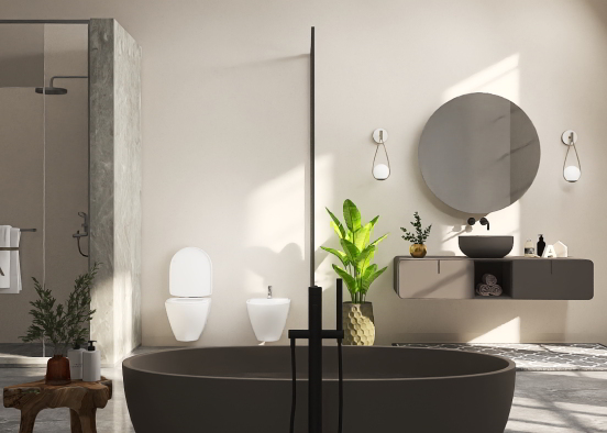 Own version of open concept minimalist bathroom Design Rendering