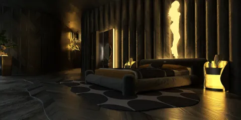 luxurious bedroom design featuring a cozy bed and stylish lighting enhancing the ambiance with a modern aesthetic, showcasing interior decor ideas for a sophisticated atmosphere using Homestyler's real-time 3D rendering feature
