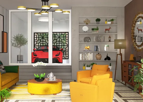 Warm colors living room Design Rendering