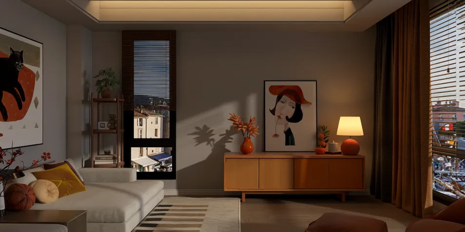 modern living room interior design with cozy furniture arrangement using Homestyler's real-time 3D rendering feature for an efficient space preview.