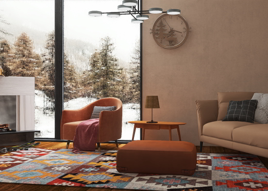Ski Chalet Living Room Design Rendering