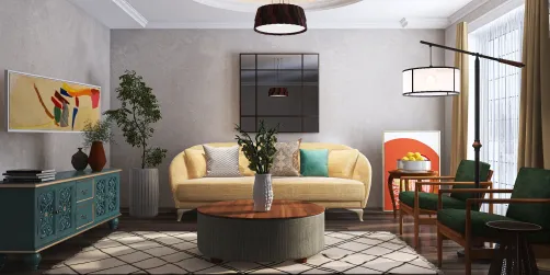 Eclectic Green and Yellow living room.