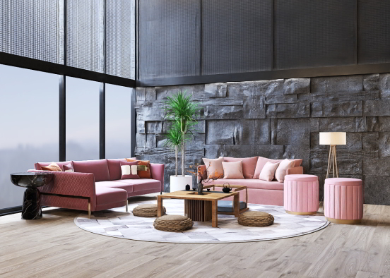 Pink black White livingroom  Design Rendering