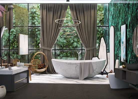 Dream bathroom with emerald stone wall Design Rendering
