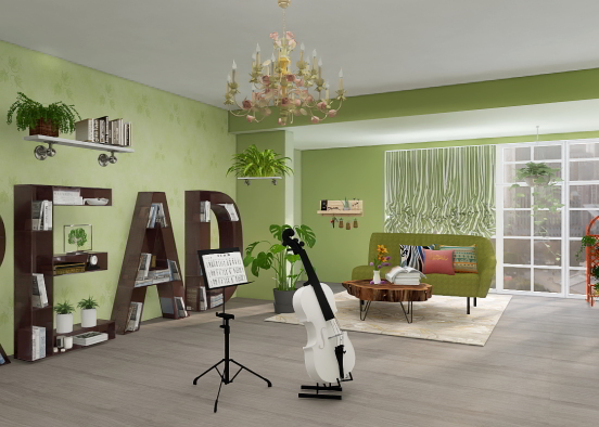 Books, plants and music.  Design Rendering