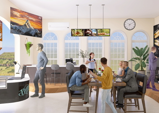 People eating at the new restaurant  Design Rendering