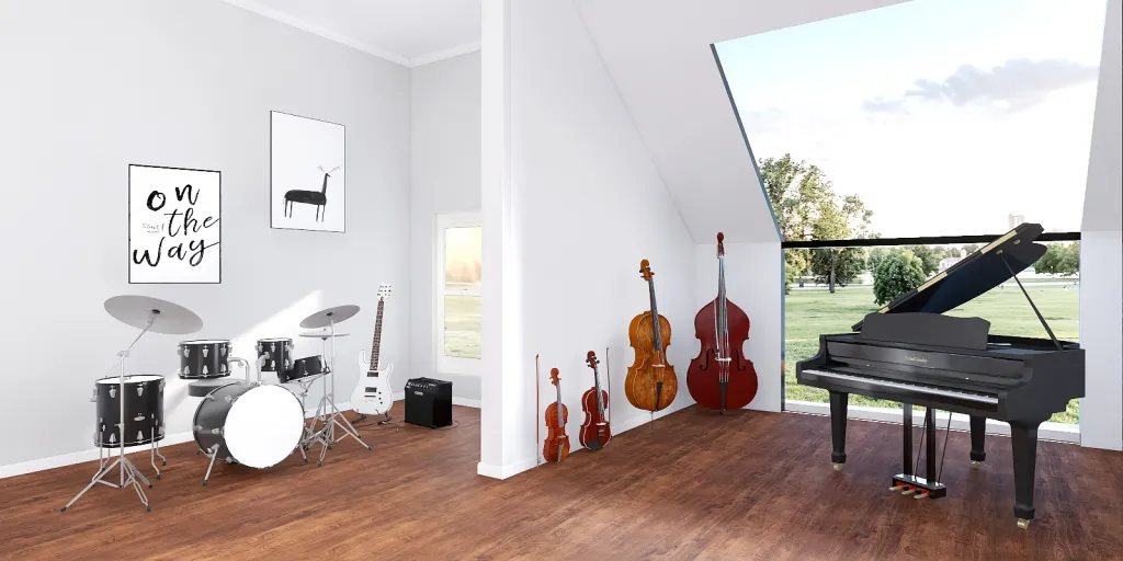a piano and a guitar in a room 