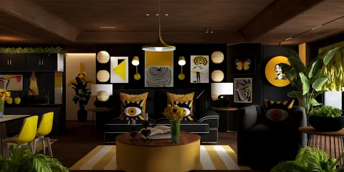 Kitchen and Living room
Open Concept 🖤💛