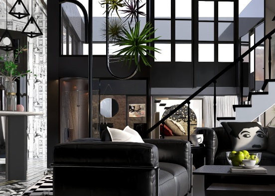 Back in Black apartment ... downstairs.🖤🩶🤍 Design Rendering
