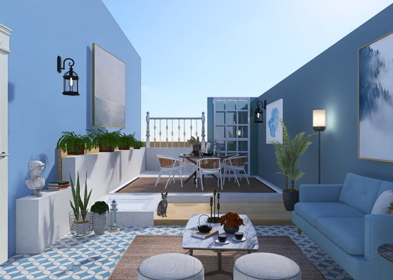Blue patio dining  Design Rendering