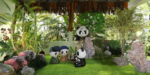 Three small cute pandas 