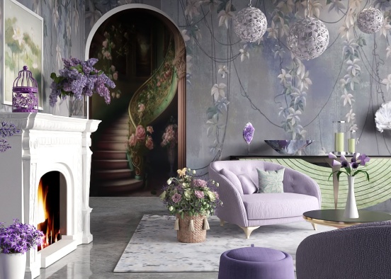 Lavender and green sitting room Design Rendering