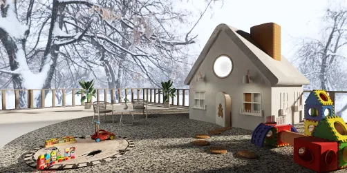 Winter play outdoors around play house