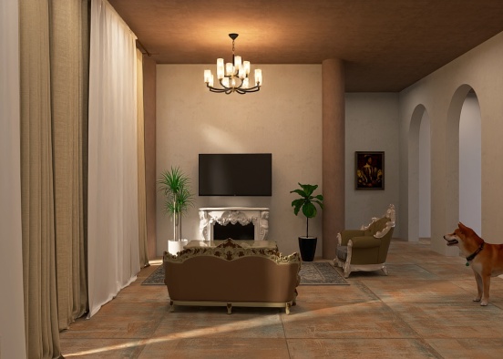 Small royal medieval-modern living room Design Rendering