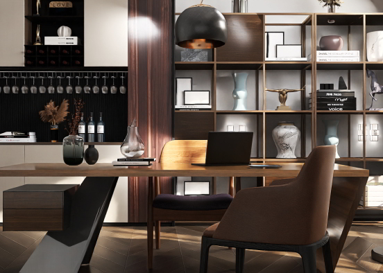Modern home office w/ mini bar area🍾 Design Rendering