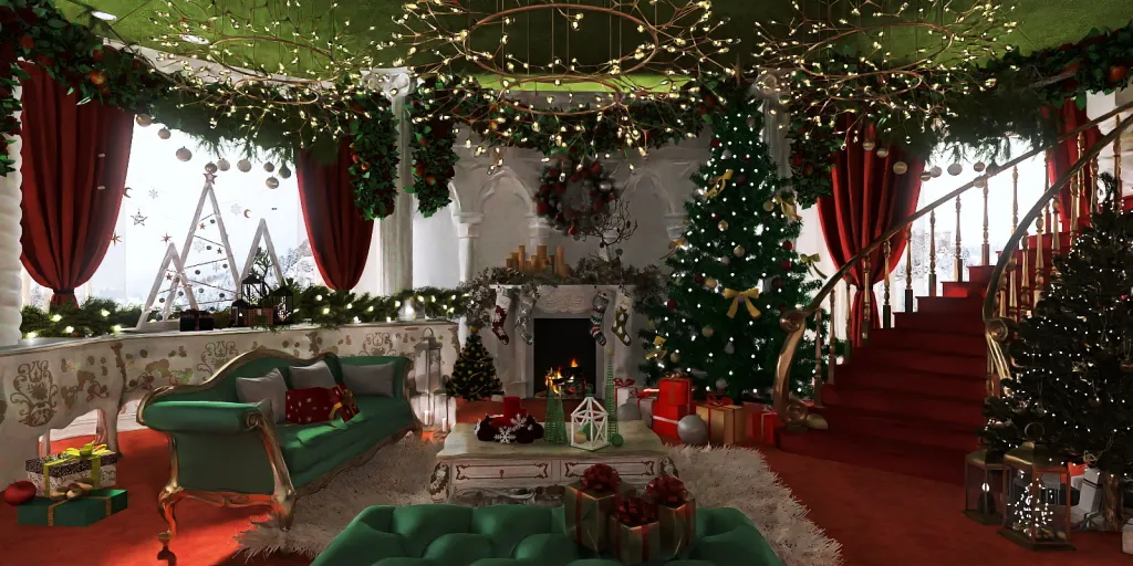 a living room filled with christmas decorations and a fire place 