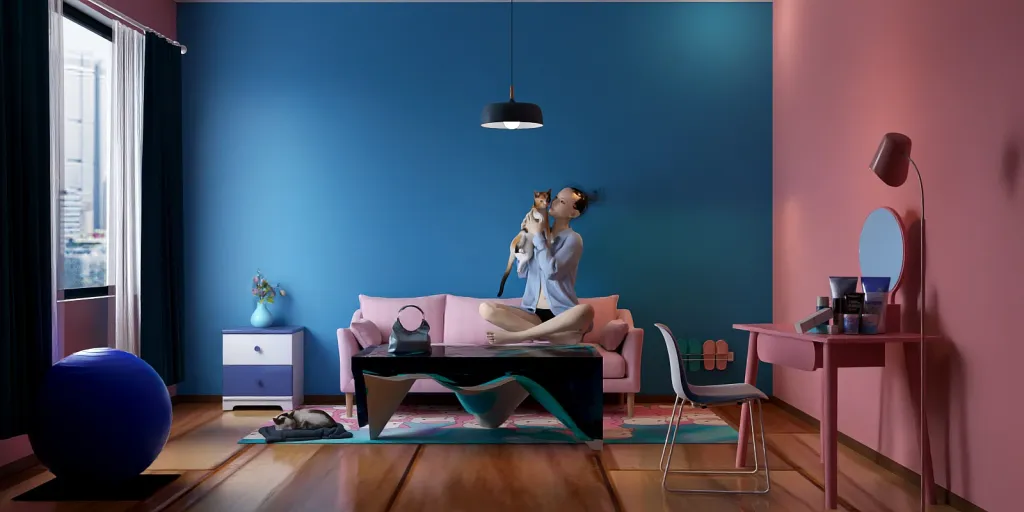 a woman sitting on a couch in a room 