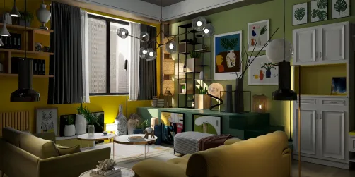 green and yellow moody sitting room 