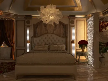 luxurious bedroom design showcasing elegant furniture arrangement in a classic style, emphasizing the spatial value of a comfortable retreat, featuring Homestyler's real-time 3D rendering for instant design previews.