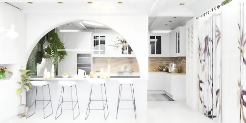 Bright white kitchen with a wonderful dining table