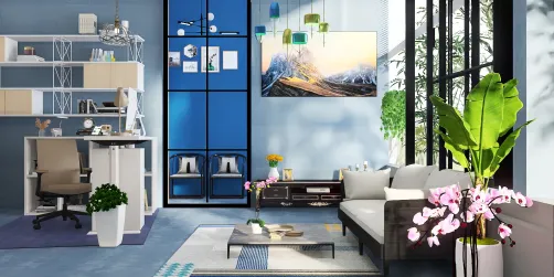 Escritório com plantas e lugar pra ver tv  stress 