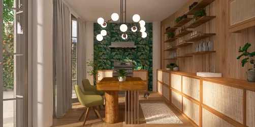 wood + green kitchen 