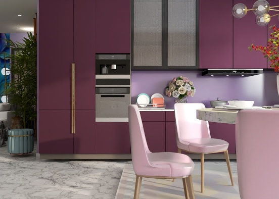 Open kitchen grape color 🍇 Design Rendering