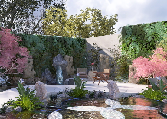 Garden With Pond Design Rendering