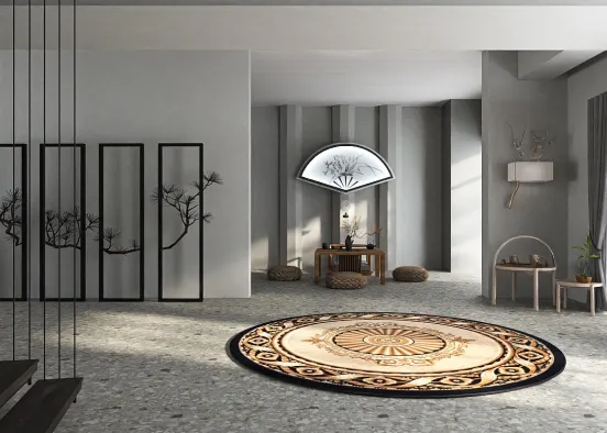 Comfy and stylish Asian inspired entrance  Design Rendering