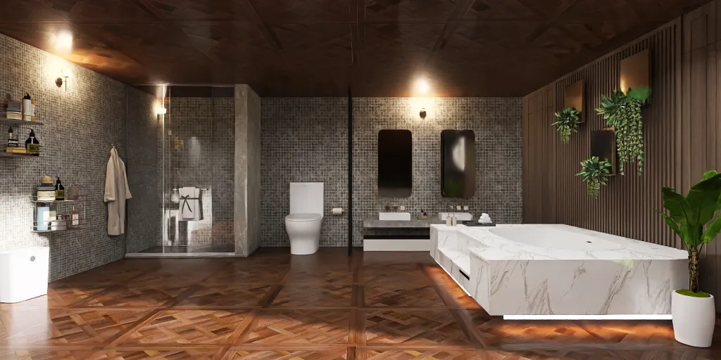 a bathroom with a tub, sink, and toilet 