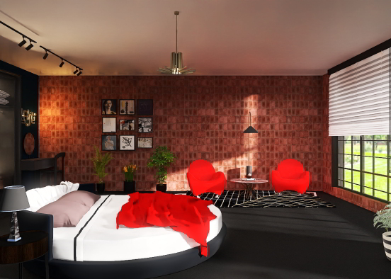 Спальня в страстном красном❤️ Design Rendering