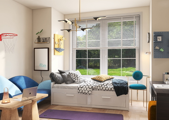 Teen bedroom/ desk/ small lounge Design Rendering