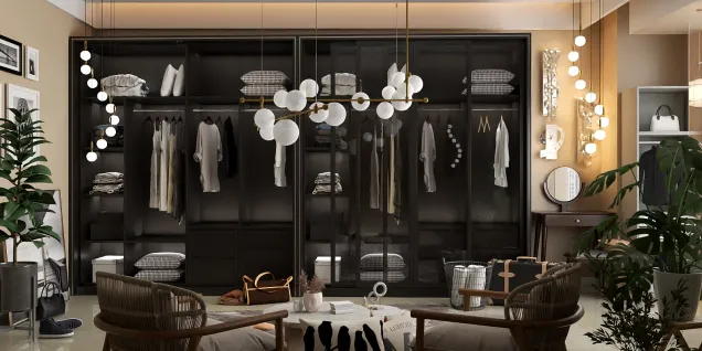 simplistic contemporary closet in beige room 