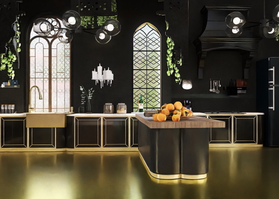 Golden Gothic Kitchen  Design Rendering