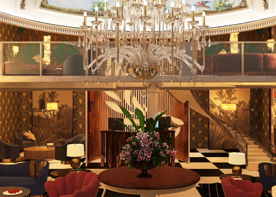 Art Deco Hotel Hall Design Rendering