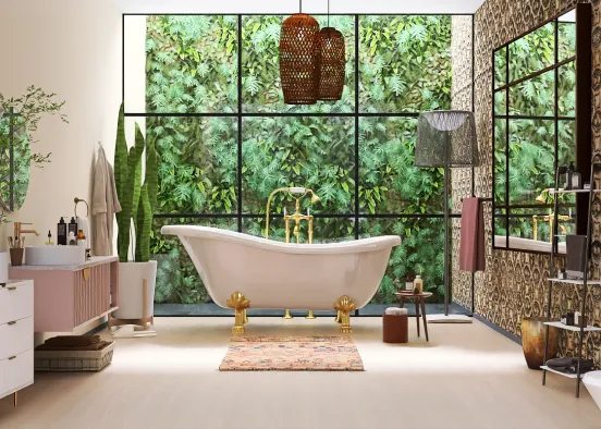 Antique, rustic and nature inspired bathroom  Design Rendering