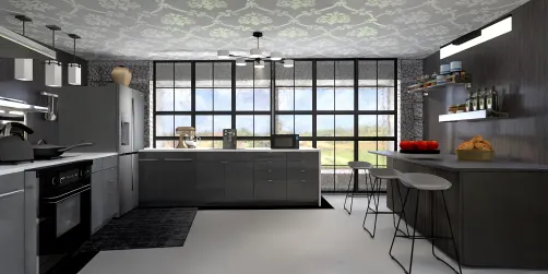simple, dark kitchen. 